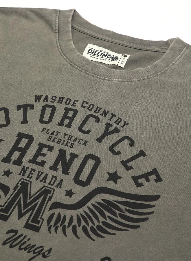 ديلينجر تيشيرت مطبع بقصة واسعة وغسيل حمضي للرجال